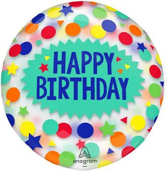 Happy Birthday Dots and Stars Clearz Balloon - Balloons Bouquets and More
