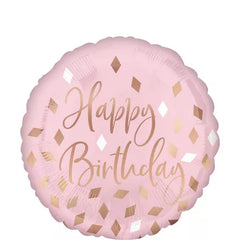 18” Metallic Blush Happy Birthday Foil Balloon - Balloons Bouquets and More