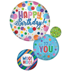 28" Satin Happy Birthday Orbs Foil Balloon - Balloons Bouquets and More