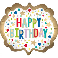 Dots & Stars Marque Happy Birthday Multicolor Satin Balloon, 25in - Balloons Bouquets and More