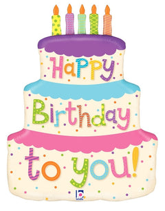 27" Foil Shape Balloon Girly Happy Birthday Cake - Balloons Bouquets and More