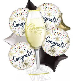 9pc Champagne Glass Congrats Foil Balloon Bouquet - Balloons Bouquets and More