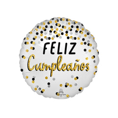 18" Black Silver Gold Feliz Cumpleanos (Spanish) Foil Balloon - Balloons Bouquets and More