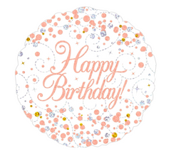 18" Sparkling Fizz Birthday White & Rose Gold Holographic Foil Balloon - Balloons Bouquets and More