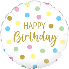18" Pastel Dots Happy Birthday Holographic Foil Balloon - Balloons Bouquets and More
