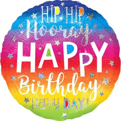 28” Giant Hip Hip Hooray Rainbow Birthday Balloon - Balloons Bouquets and More