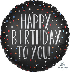 18" Happy Birthday To You Satin Dots Balloon - Balloons Bouquets and More