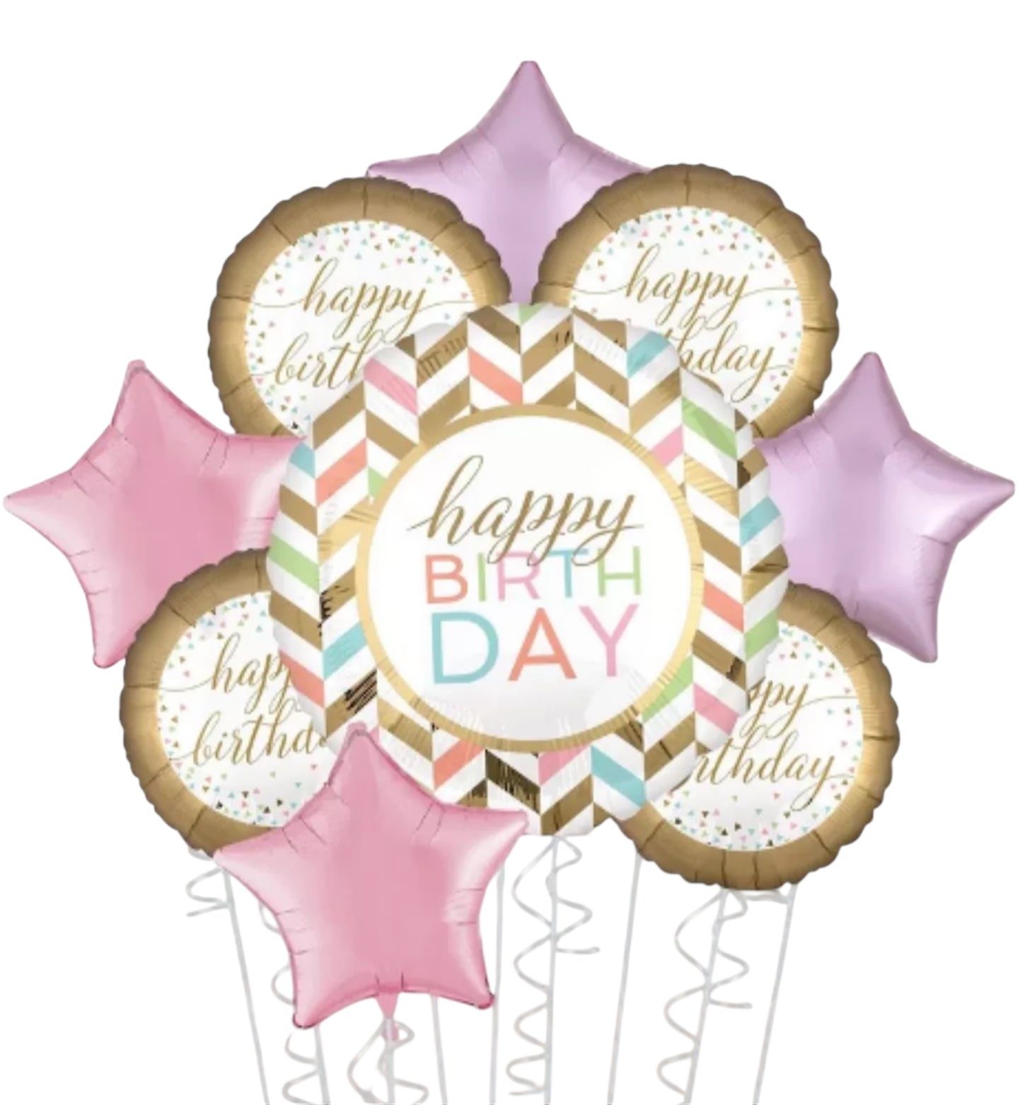 Gold & Pastel Happy Birthday Deluxe 9pc Balloon Bouquet