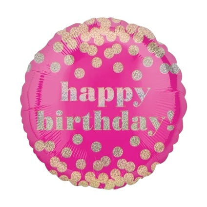 18” Metallic Dots Pink Happy Birthday Balloon - Balloons Bouquets and More