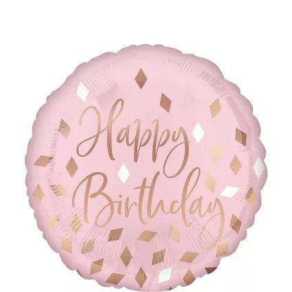 18” Metallic Blush Happy Birthday Foil Balloon - Balloons Bouquets and More