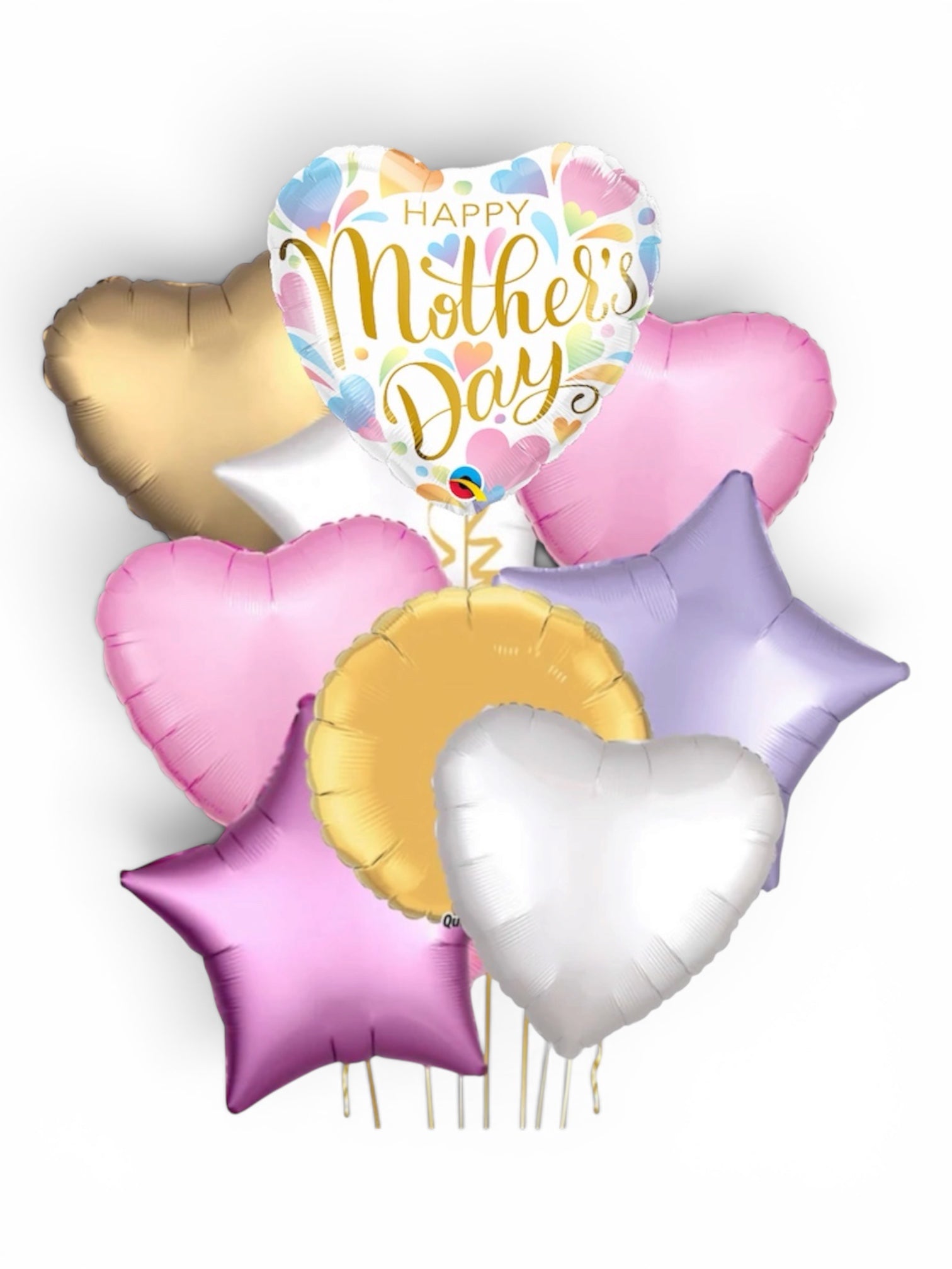 18" Heart Mother's Day Pastel Hearts Foil Balloon Bouquet 9pc