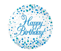 18" Sparkling Fizz Birthday Blue Holographic Foil Balloon - Balloons Bouquets and More