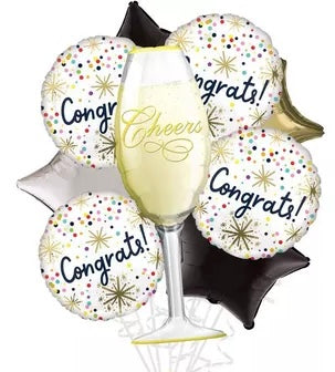 9pc Champagne Glass Congrats Foil Balloon Bouquet - Balloons Bouquets and More