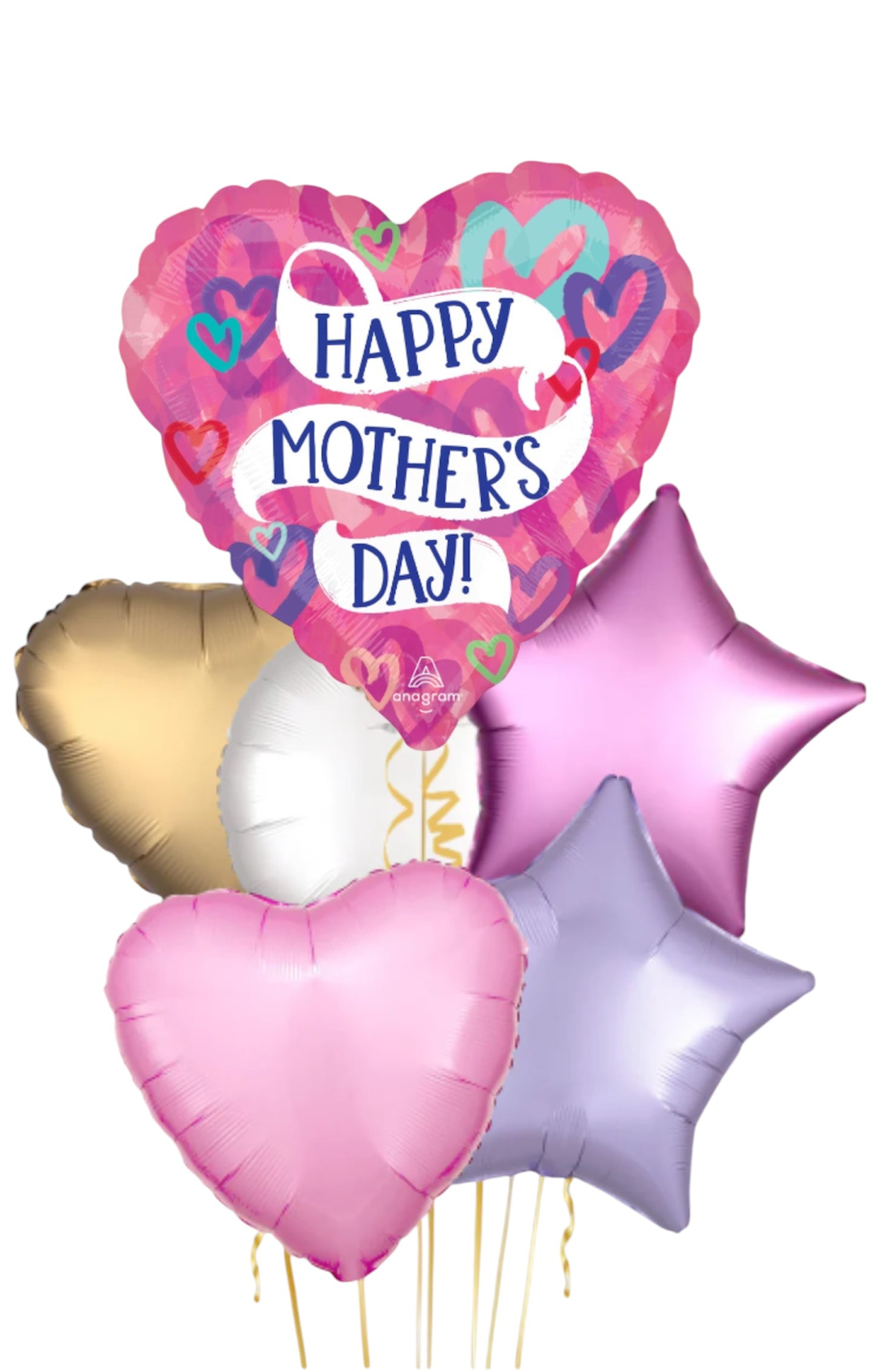 Jumbo Mother's Day Layered Hearts 6pc Balloon Bouquet