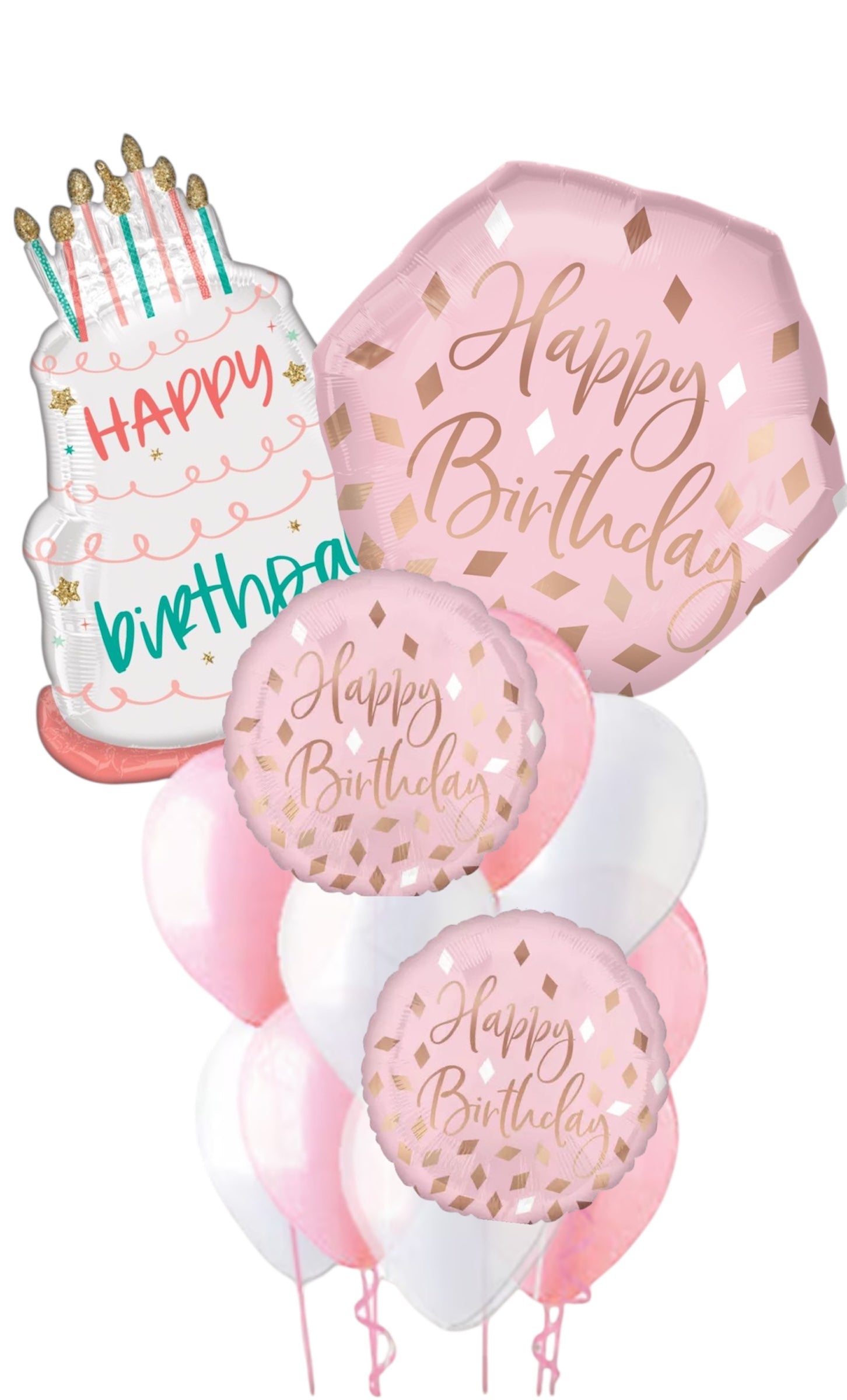 Happy Birthday Blush Balloon Bouquet 13pc