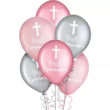 Pink Communion Latex 6ct-Helium Filled - Balloons Bouquets and More