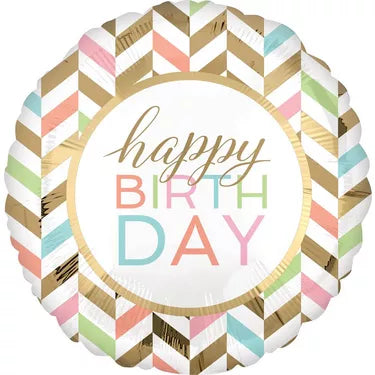 28” Gold & Pastel Happy Birthday Balloon - Balloons Bouquets and More