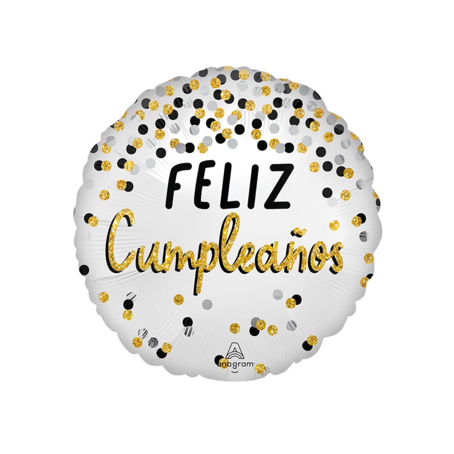 18" Black Silver Gold Feliz Cumpleanos (Spanish) Foil Balloon - Balloons Bouquets and More