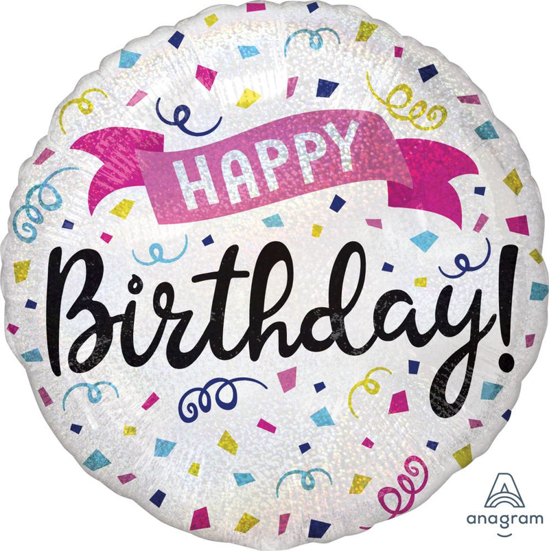18" Holographic Happy Birthday Sparkle Banner Balloon - Balloons Bouquets and More