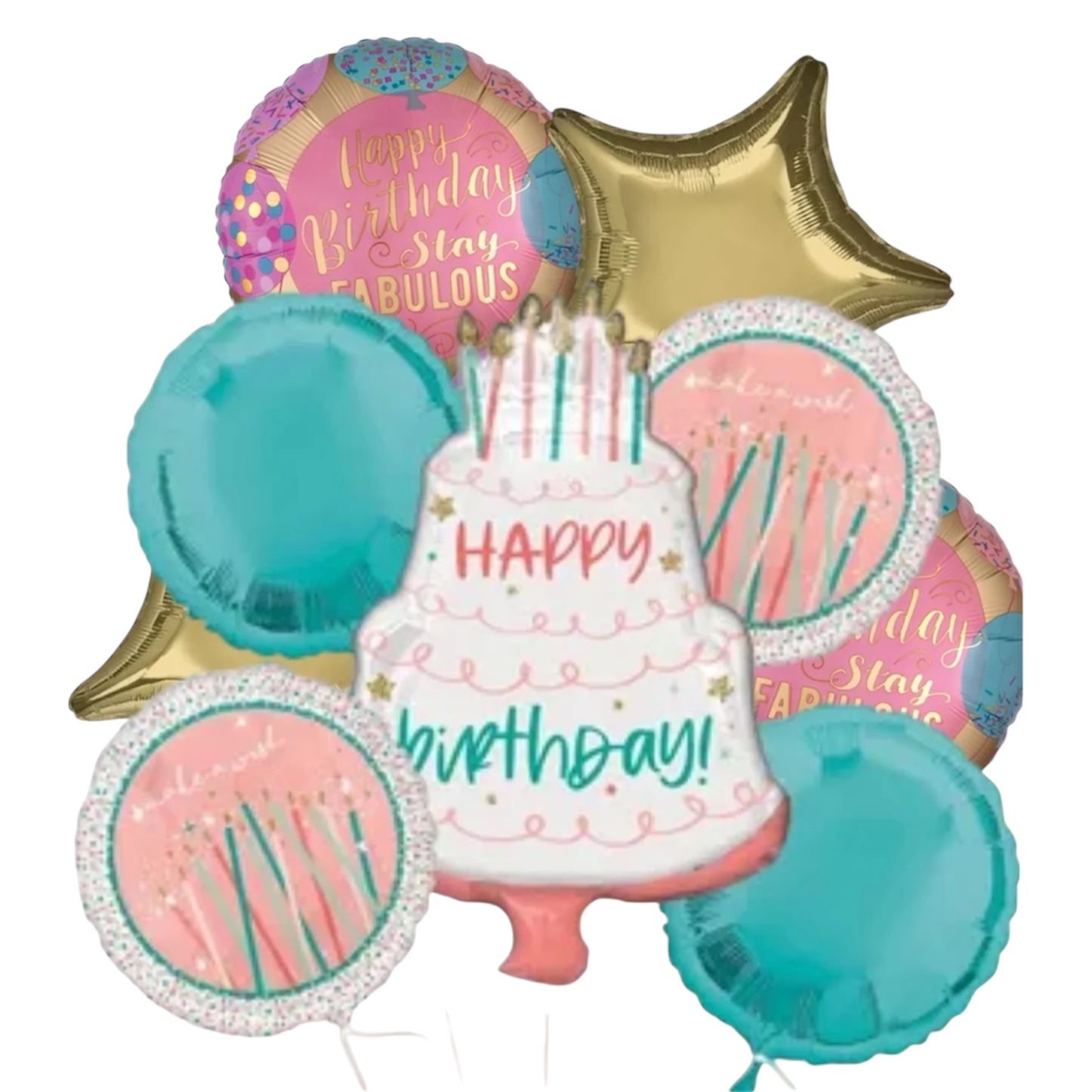 Happy Cake Day Birthday Foil Balloon Bouquet 9pc