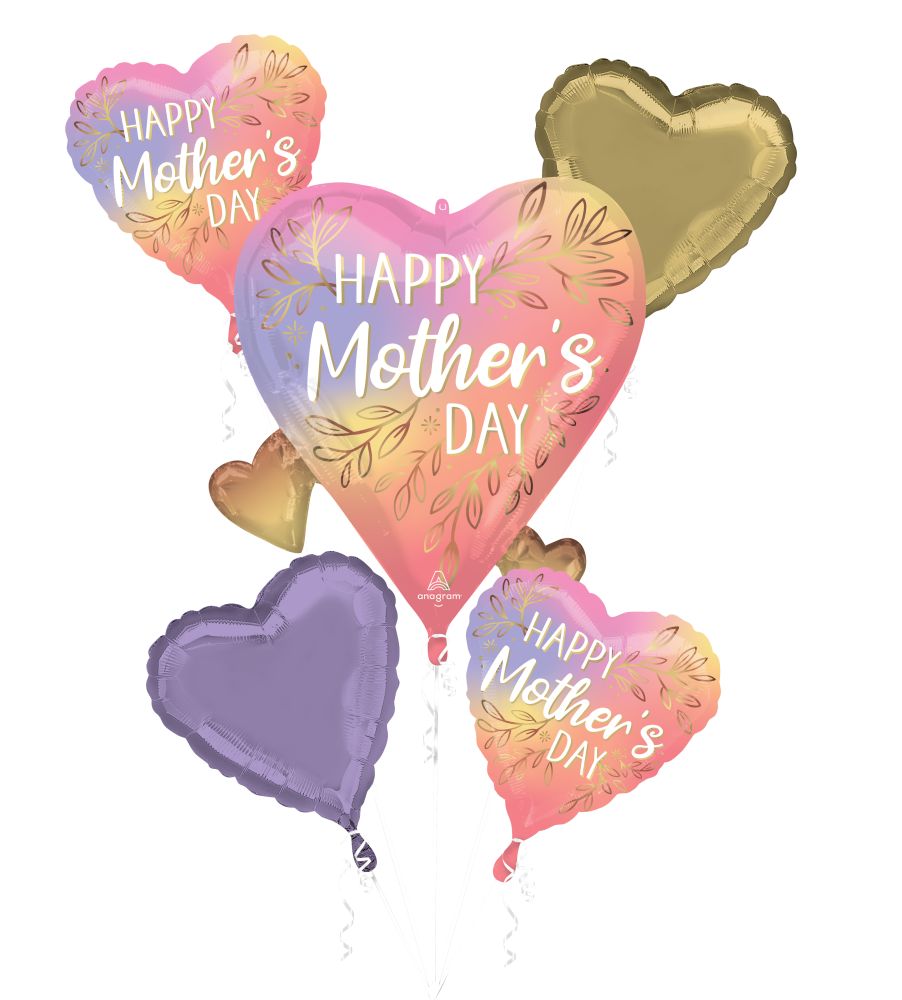 Balloon Bouquet 5pc Happy Mothers Day Botanical Traces - Balloons Bouquets and More