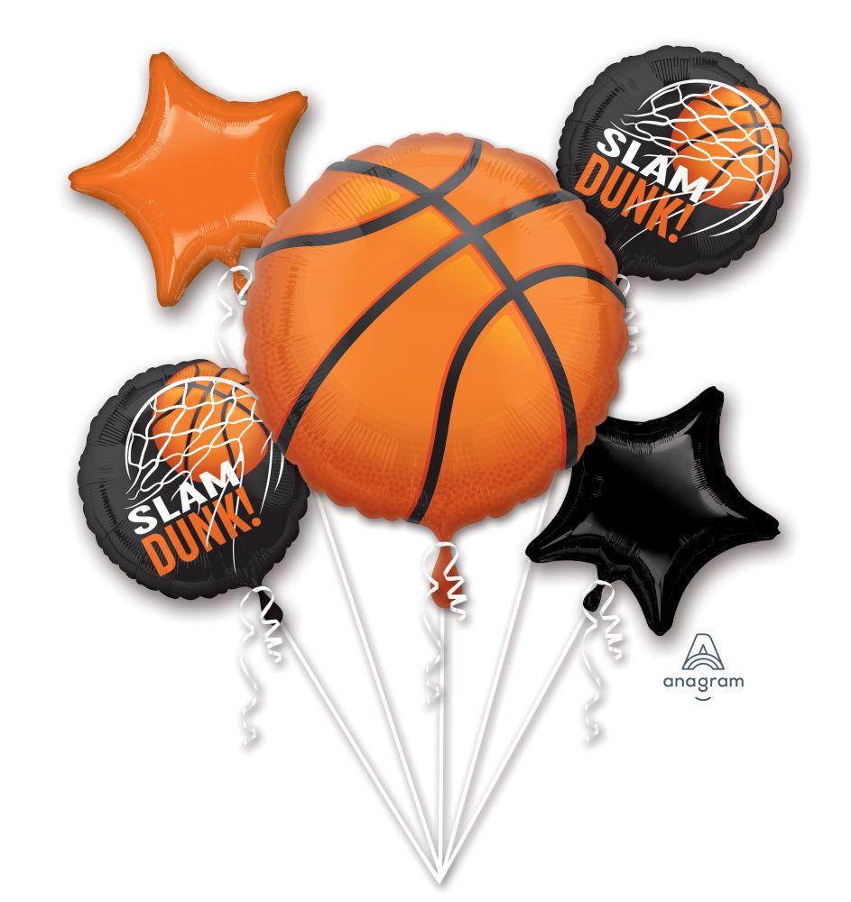 Basketball 5pc Balloon Bouquet - Balloons Bouquets and More
