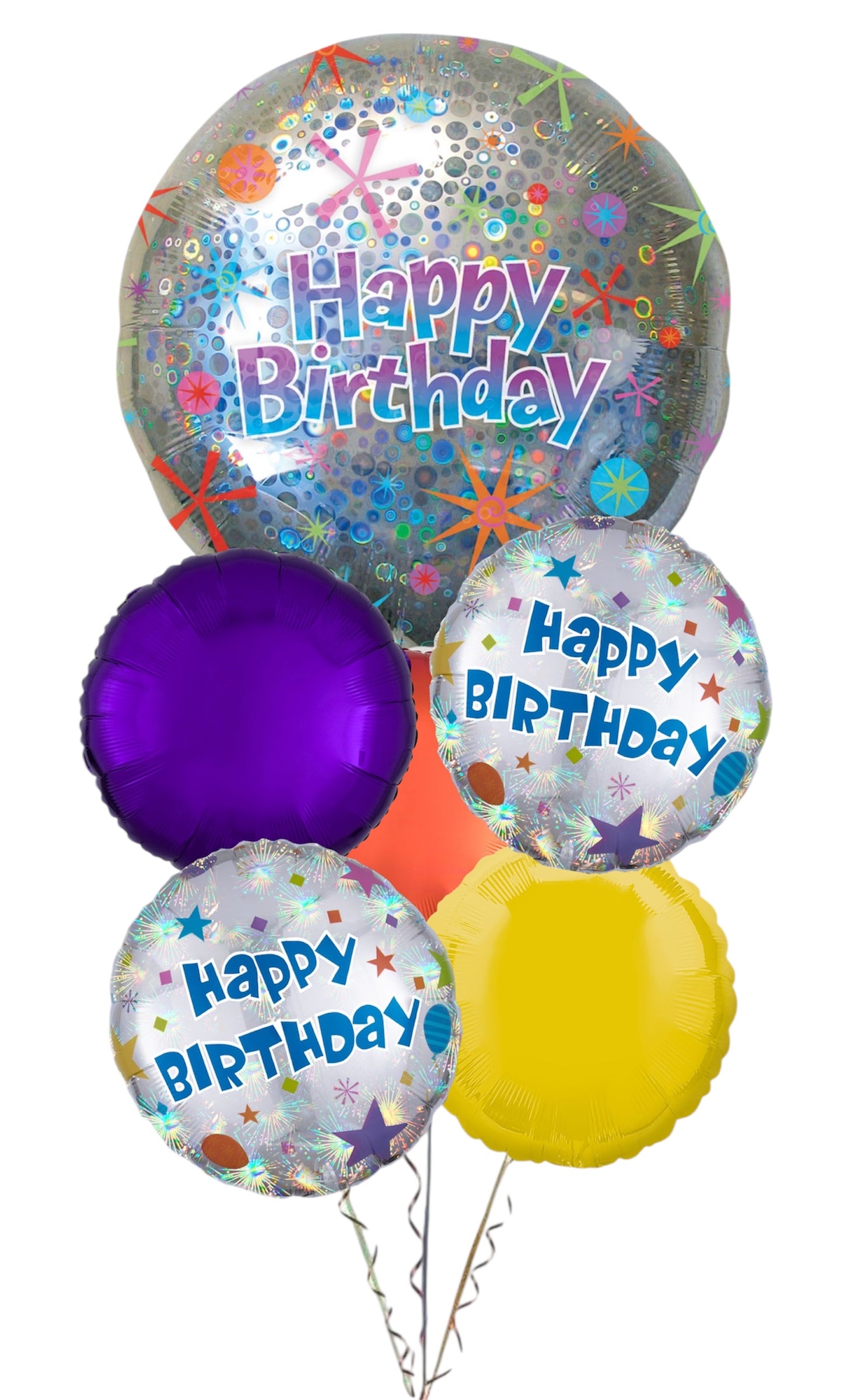 Holographic 6pc Birthday Celebration Balloon Bouquet