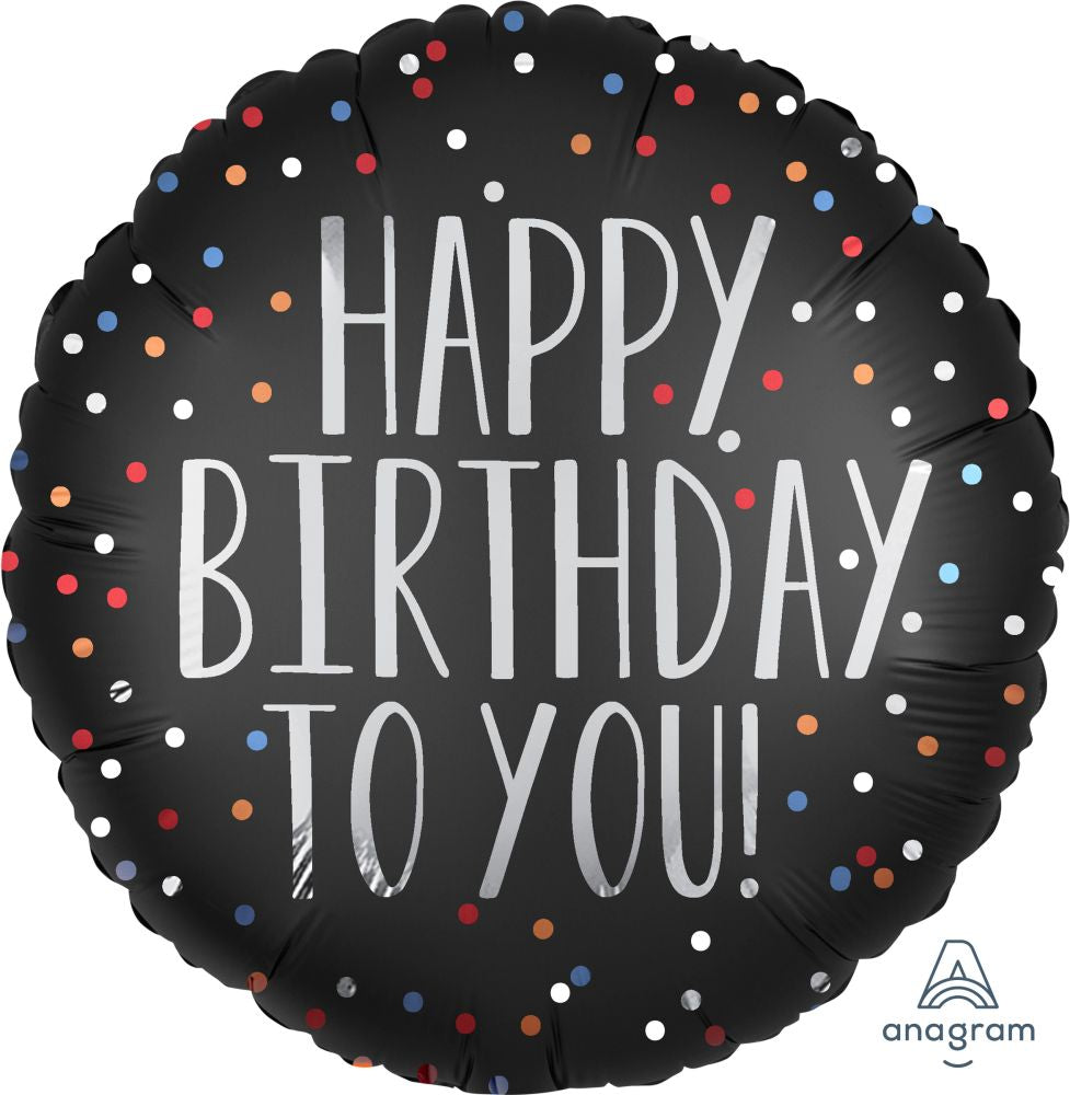 18" Happy Birthday To You Satin Dots Balloon - Balloons Bouquets and More