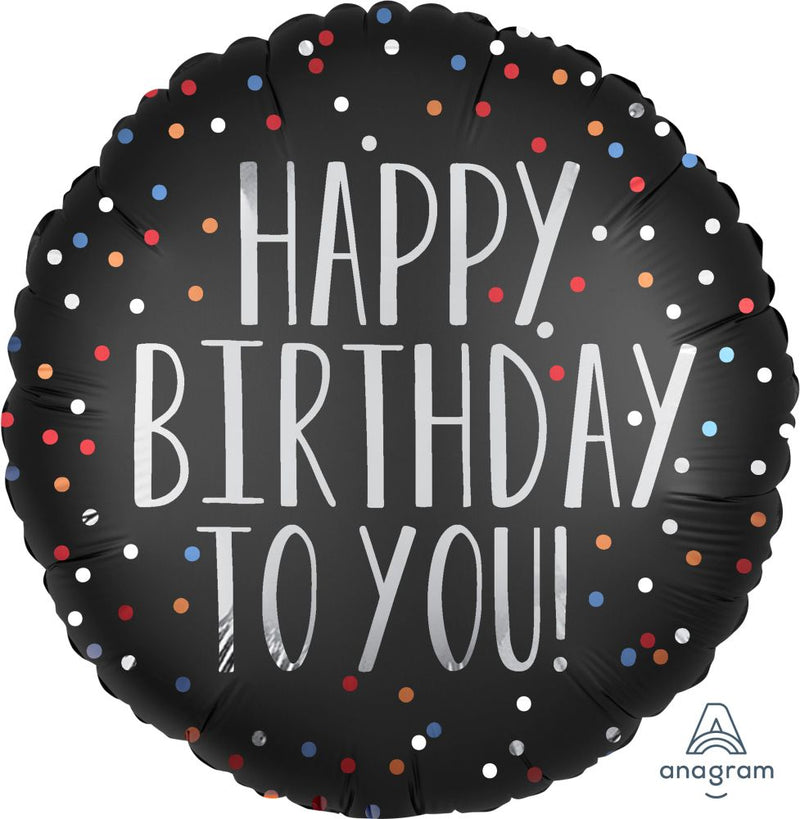 18" Happy Birthday To You Satin Dots Balloon - Balloons Bouquets and More