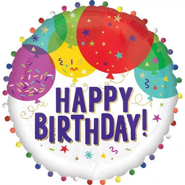 Satin Rainbow Pom-Pom Happy Birthday Foil Balloon, 32in - Balloons Bouquets and More